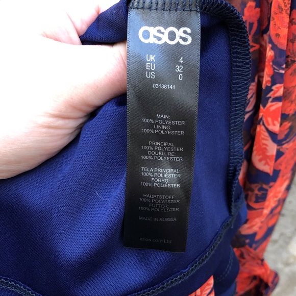 ASOS Red and Navy Floral Pleated Dress - Picture 10 of 10